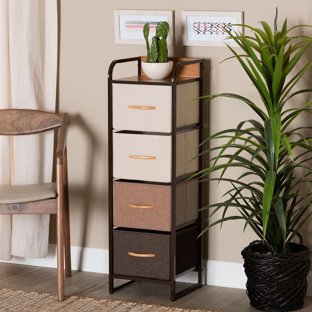 Volkan Modern Multi-Colored Fabric Upholstered and Black Metal 4-Drawer Storage Cabinet FredCo