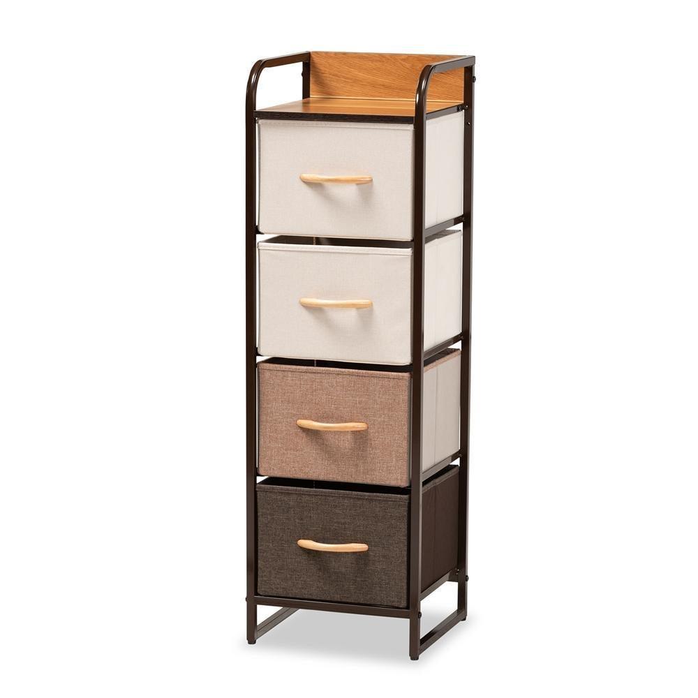 Volkan Modern Multi-Colored Fabric Upholstered and Black Metal 4-Drawer Storage Cabinet FredCo