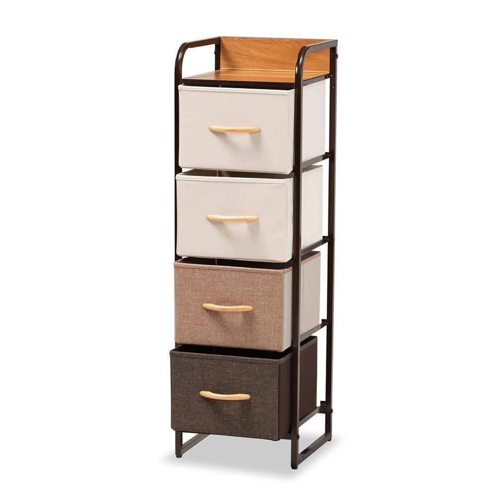 Volkan Modern Multi-Colored Fabric Upholstered and Black Metal 4-Drawer Storage Cabinet FredCo