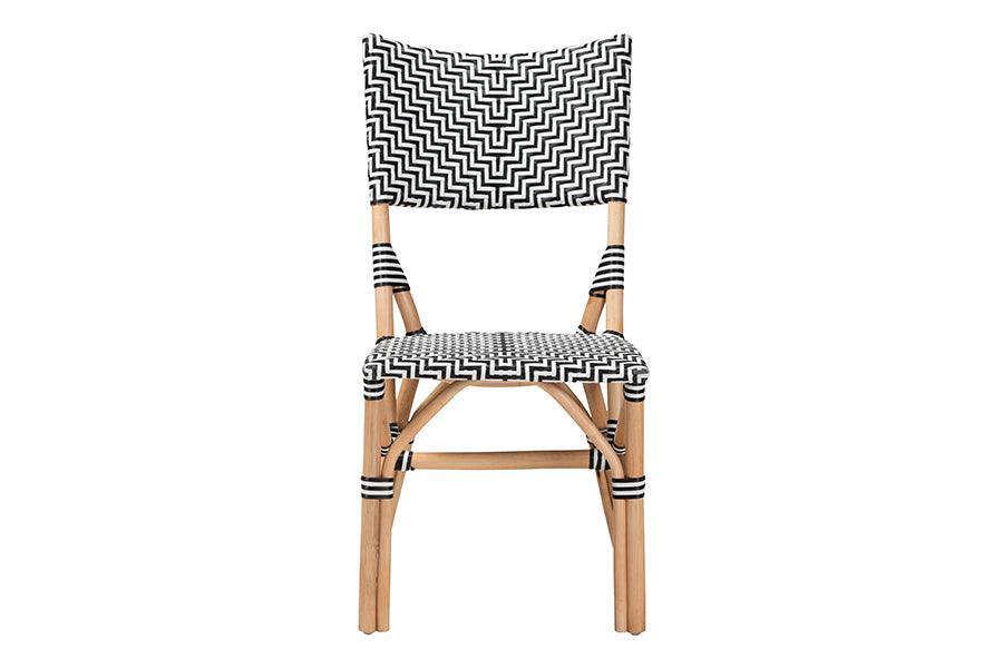 Wagner Modern French Black and White Weaving and Natural Rattan Bistro Chair FredCo