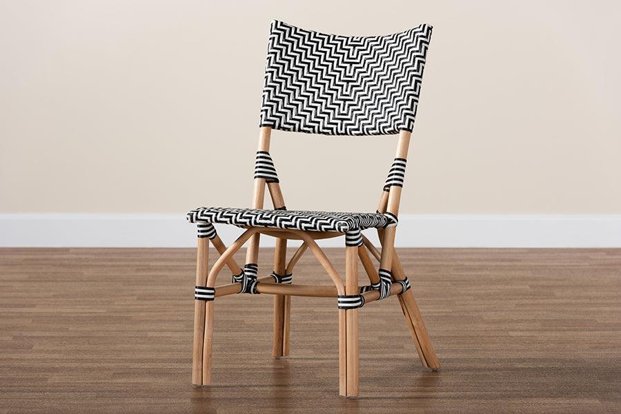 Wagner Modern French Black and White Weaving and Natural Rattan Bistro Chair FredCo