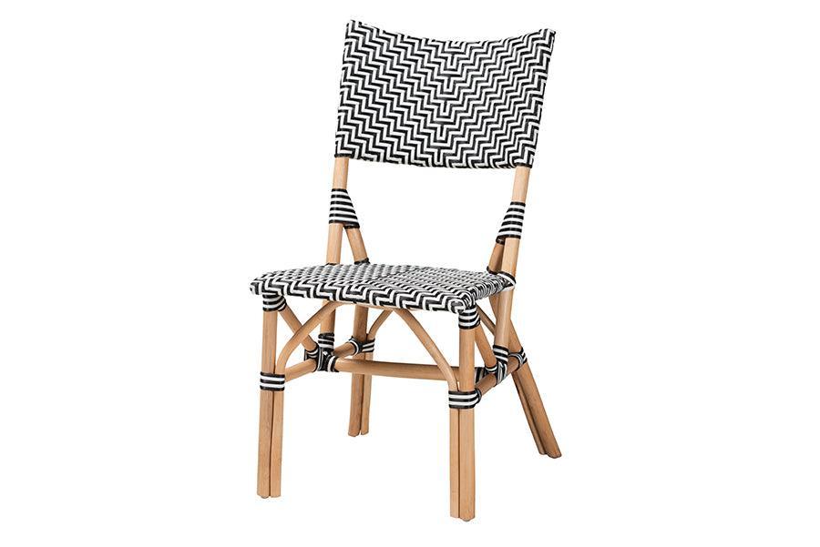 Wagner Modern French Black and White Weaving and Natural Rattan Bistro Chair FredCo
