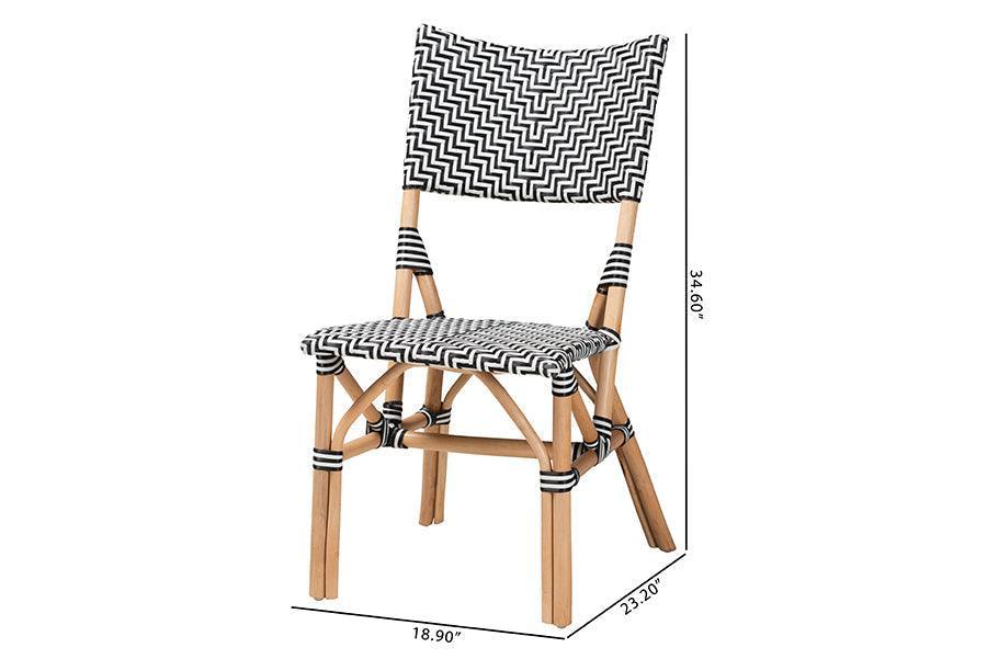 Wagner Modern French Black and White Weaving and Natural Rattan Bistro Chair FredCo
