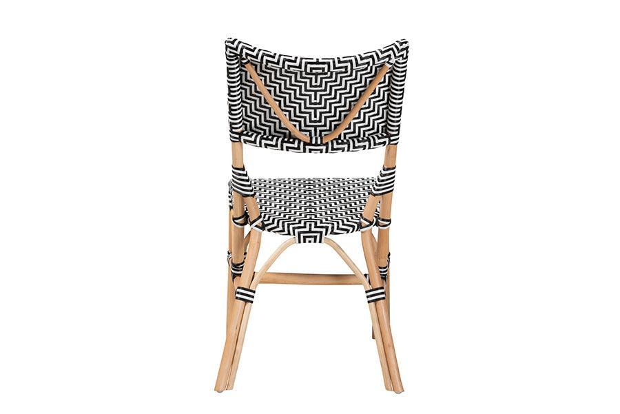 Wagner Modern French Black and White Weaving and Natural Rattan Bistro Chair FredCo