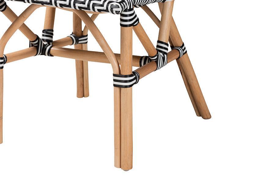 Wagner Modern French Black and White Weaving and Natural Rattan Bistro Chair FredCo
