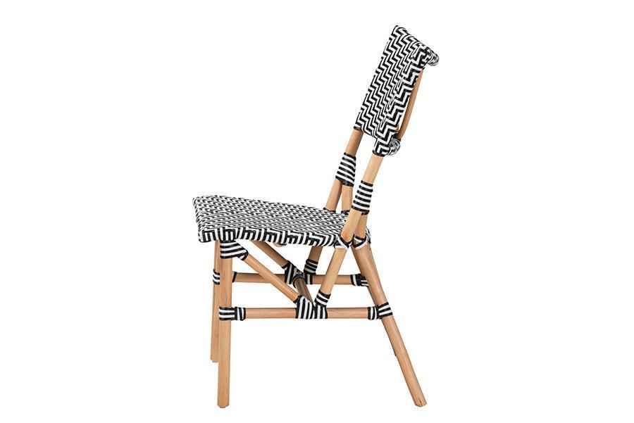 Wagner Modern French Black and White Weaving and Natural Rattan Bistro Chair FredCo
