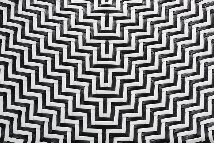 Wagner Modern French Black and White Weaving and Natural Rattan Bistro Chair FredCo