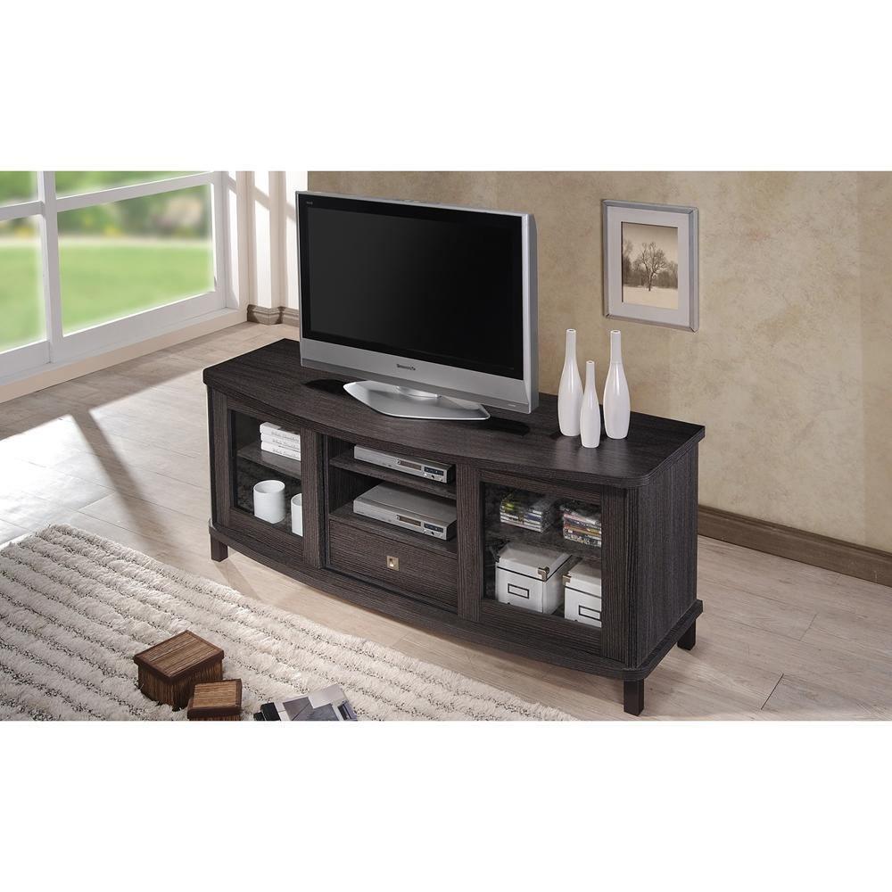 Walda 60-Inch Greyish Dark Brown Wood TV Cabinet with 2 Sliding Doors and 1 Drawer FredCo