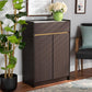 Walker Modern and Contemporary Dark Brown and Gold Finished Wood Shoe Cabinet with Faux Marble Top FredCo