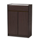 Walker Modern and Contemporary Dark Brown and Gold Finished Wood Shoe Cabinet with Faux Marble Top FredCo