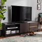 Walker Modern and Contemporary Dark Brown and Gold Finished Wood TV Stand with Faux Marble Top FredCo