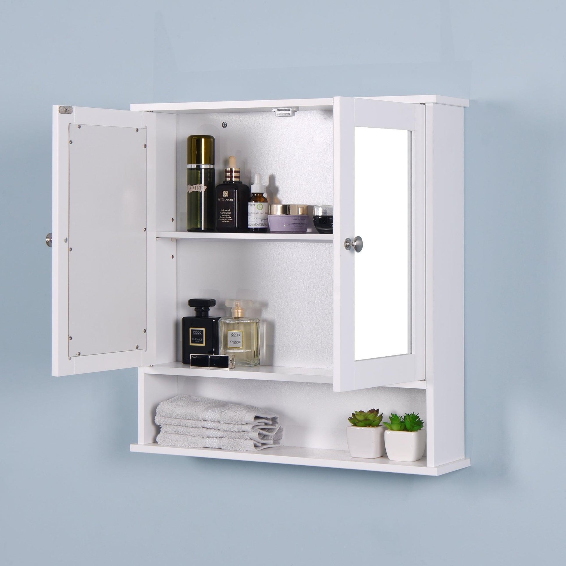 Wall Mounted Bathroom Cabinet with 2 Mirror Doors and Adjustable Shelf FredCo