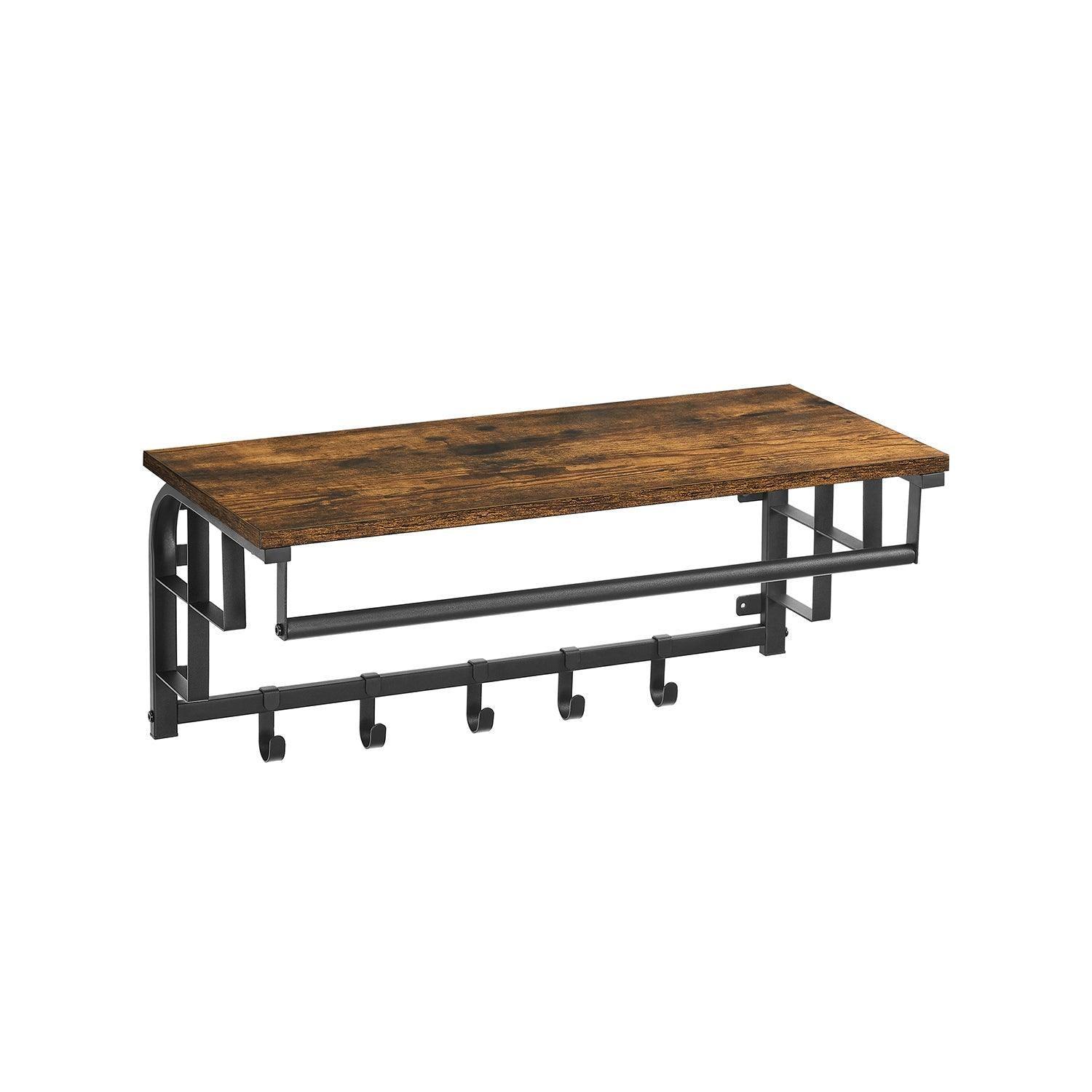 Wall-Mounted Coat Rack with Hanging Rod, Rustic Brown FredCo