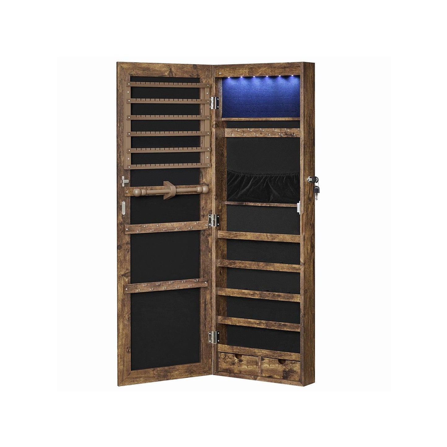 Wall-Mounted Jewelry Cabinet with Lights. 42.5" Brown FredCo
