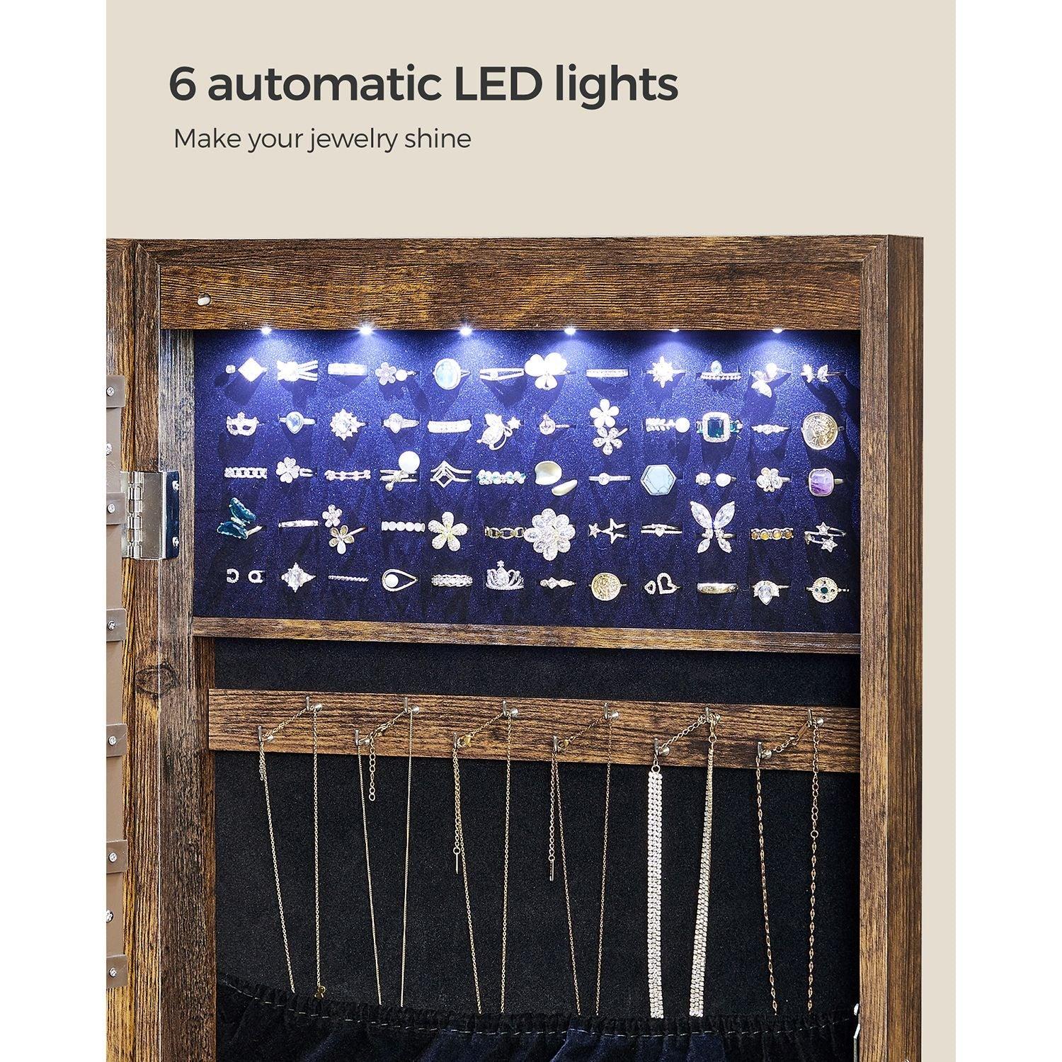Wall-Mounted Jewelry Cabinet with Lights. 42.5" Brown FredCo
