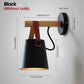 Wall Sconce Lighting Fixture,Black and White Wall lamp Brown Leather and Wood FredCo
