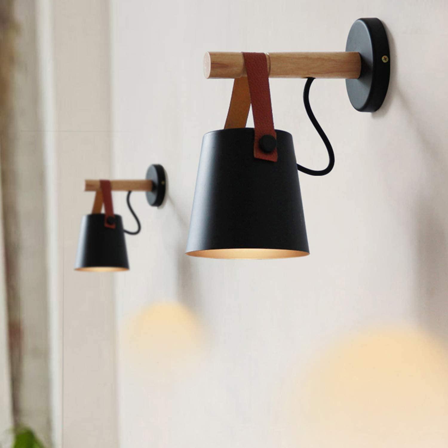 Wall Sconce Lighting Fixture,Black and White Wall lamp Brown Leather and Wood FredCo