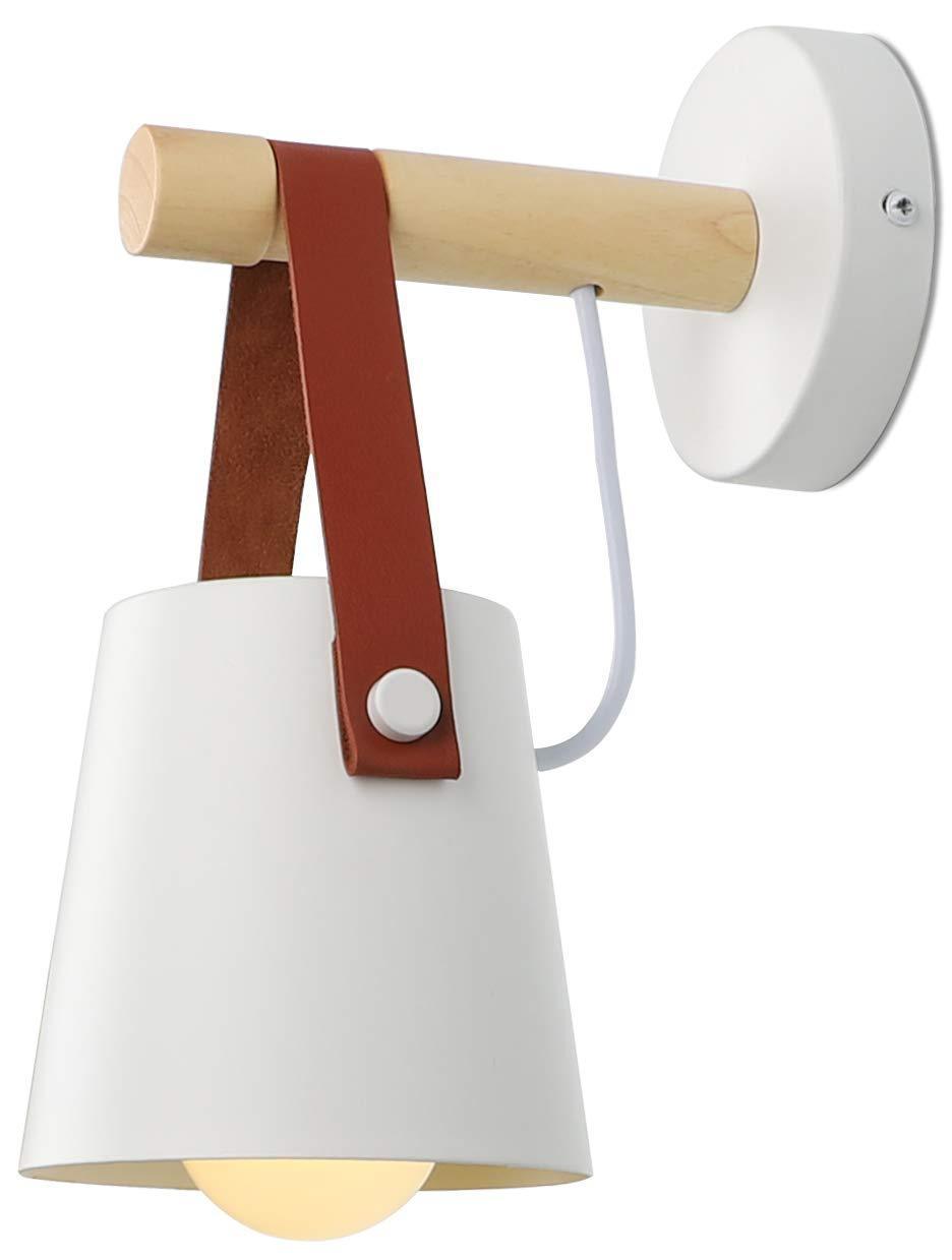 Wall Sconce Lighting Fixture,Black and White Wall lamp Brown Leather and Wood FredCo