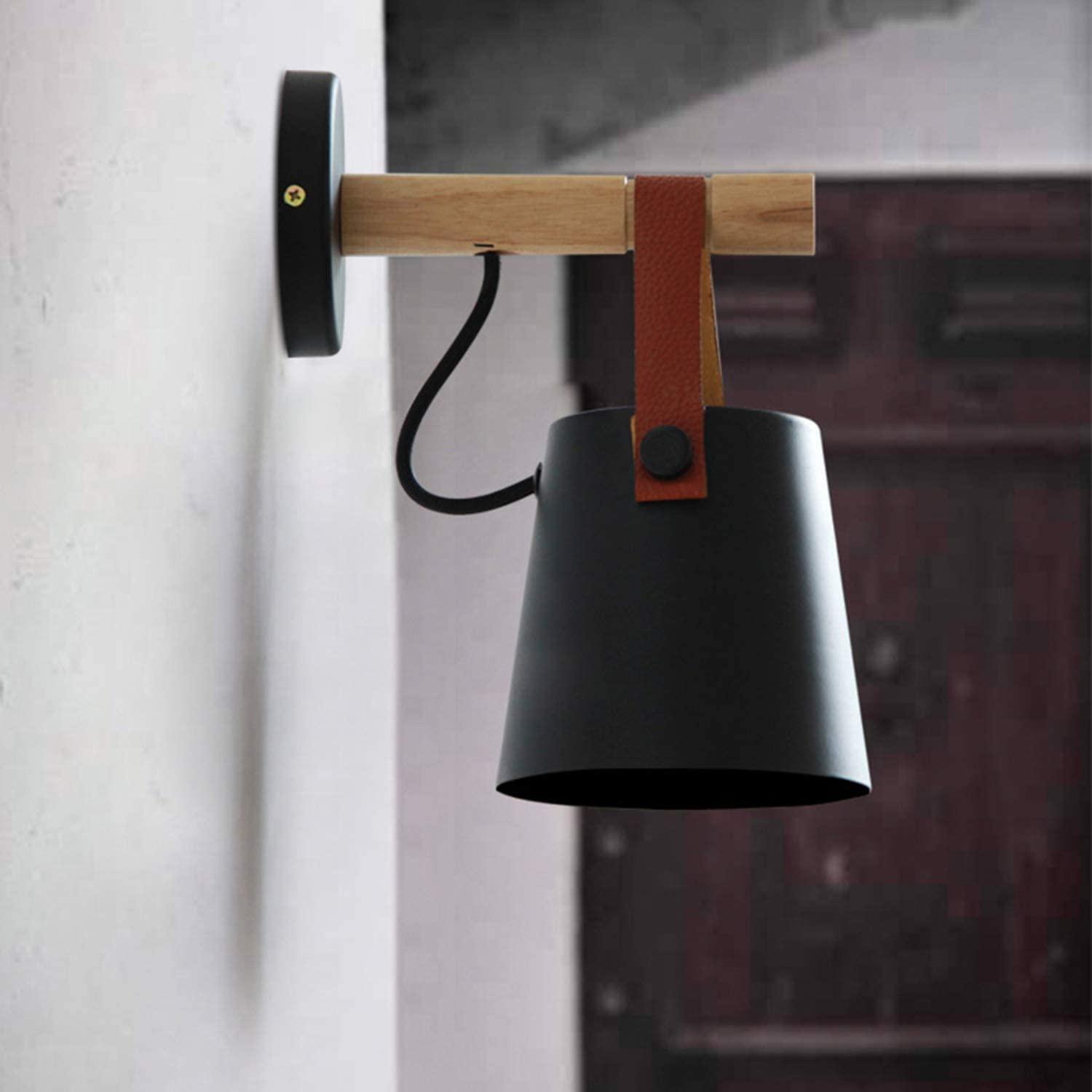 Wall Sconce Lighting Fixture,Black and White Wall lamp Brown Leather and Wood FredCo