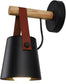 Wall Sconce Lighting Fixture,Black and White Wall lamp Brown Leather and Wood FredCo