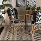 Wallis Modern French Two-Tone Black and White Weaving and Natural Rattan Indoor Dining Chair FredCo