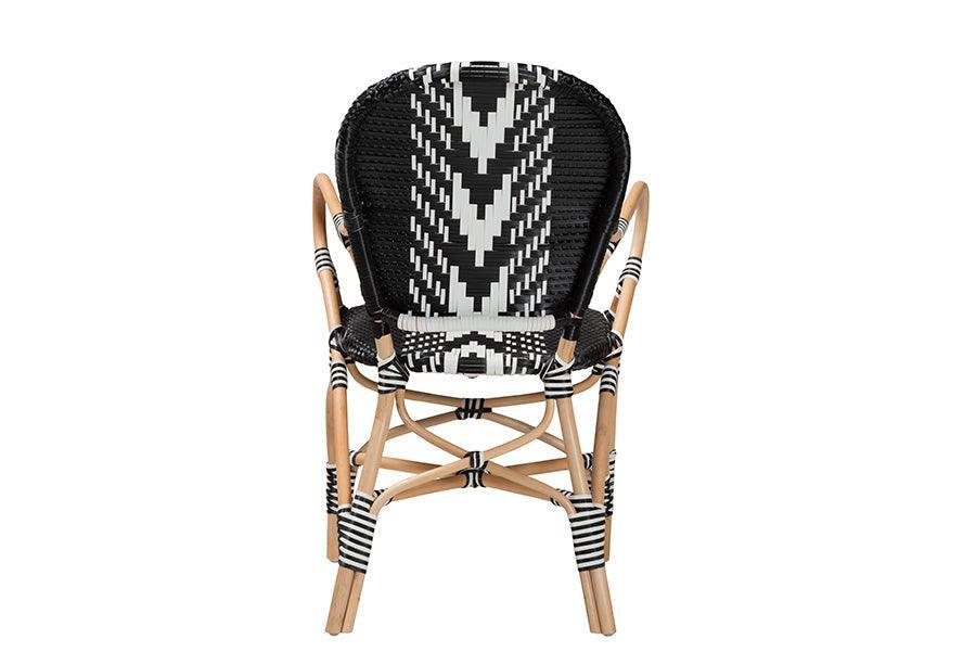 Wallis Modern French Two-Tone Black and White Weaving and Natural Rattan Indoor Dining Chair FredCo