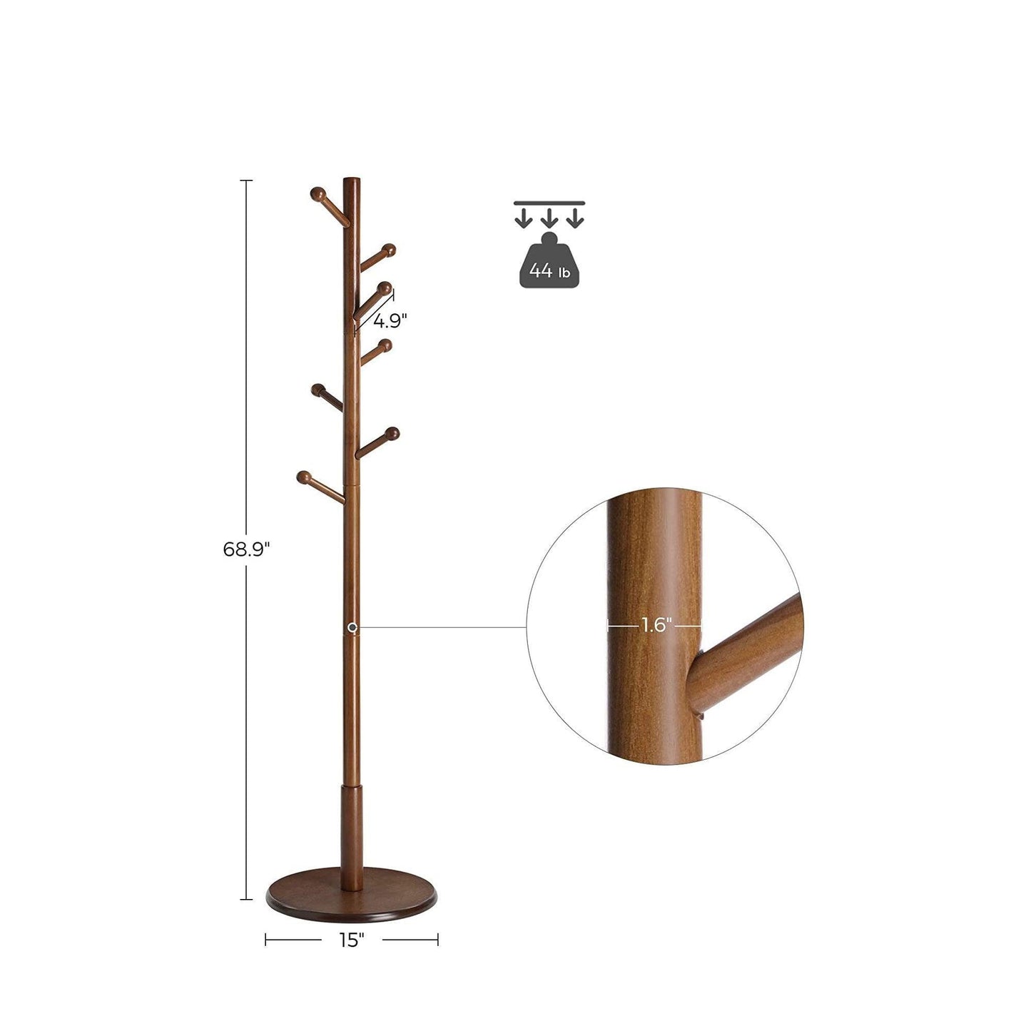 Walnut Color Coat Rack with 7 Rounded Hooks FredCo