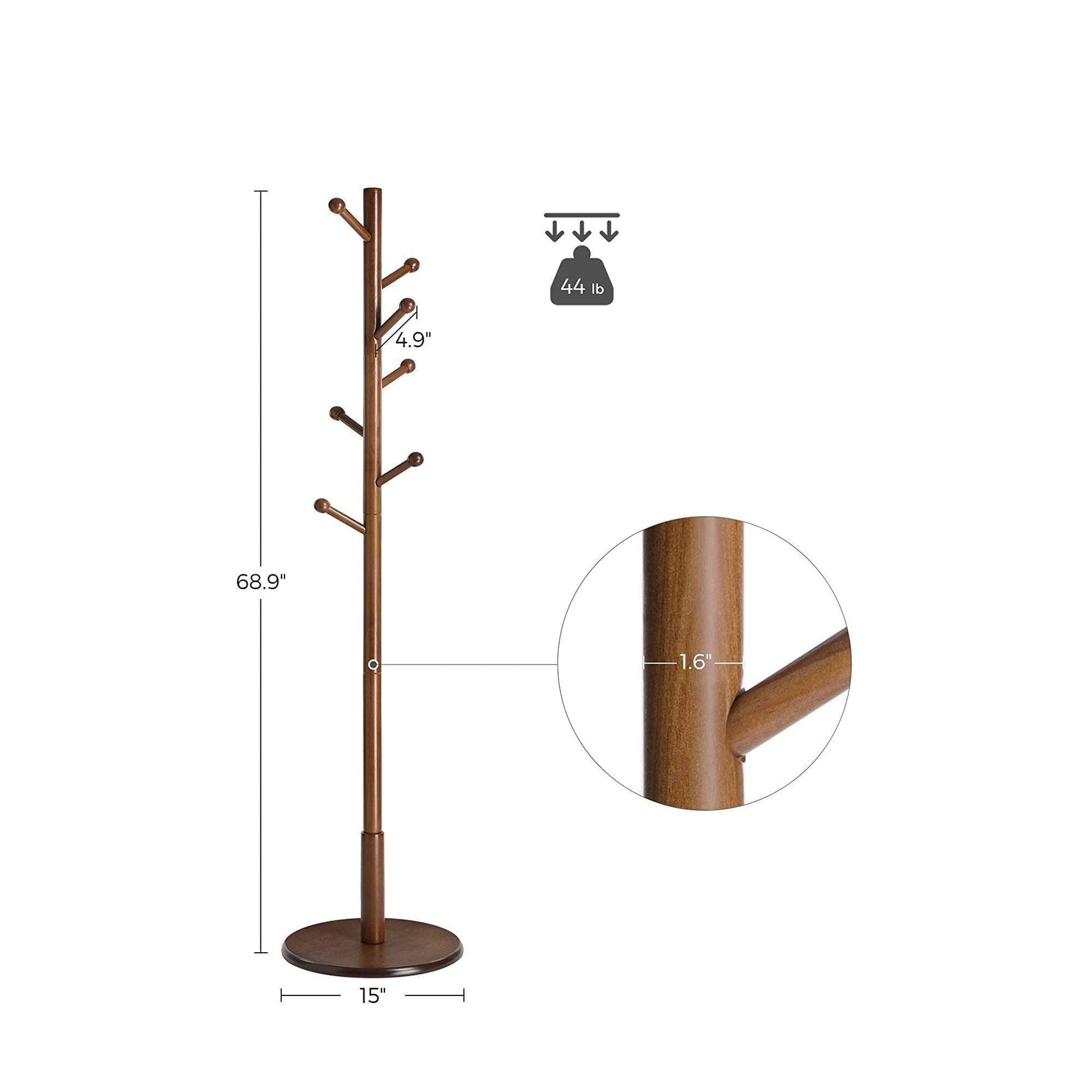 Walnut Color Coat Rack with 7 Rounded Hooks FredCo