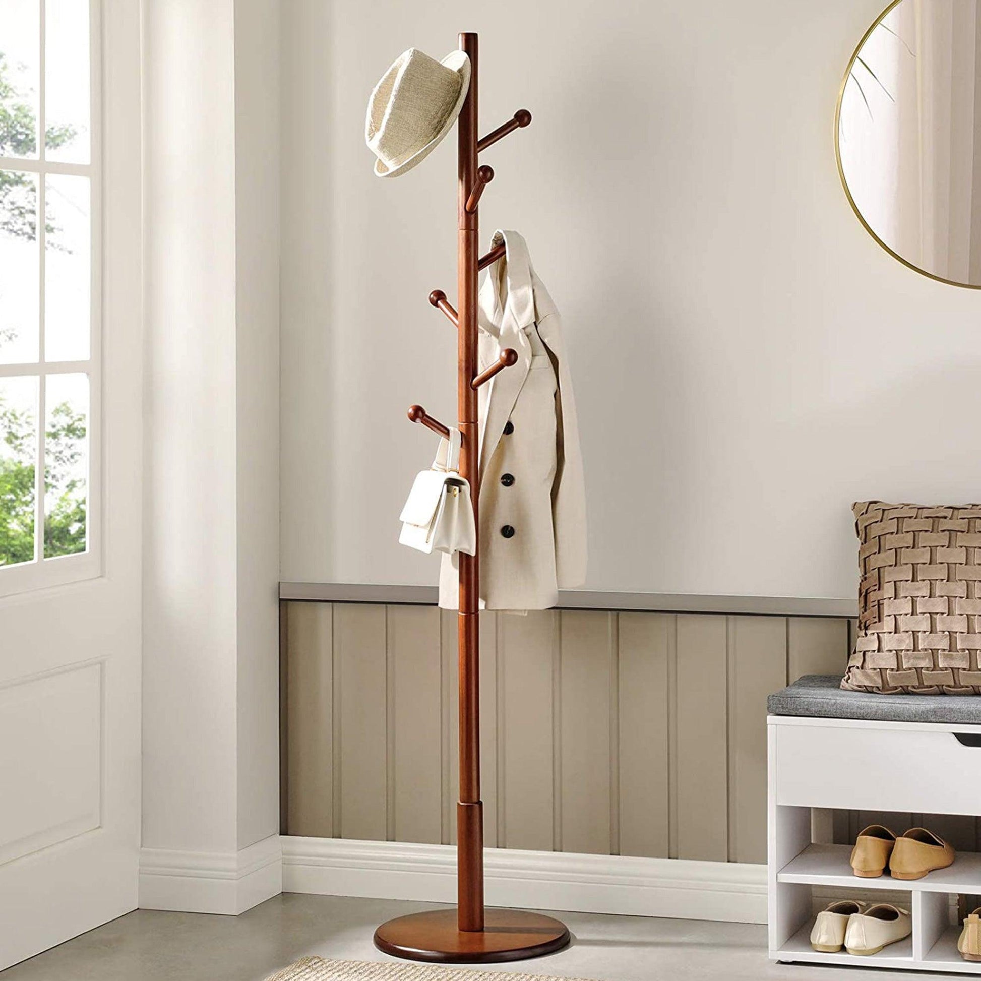 Walnut Color Coat Rack with 7 Rounded Hooks FredCo