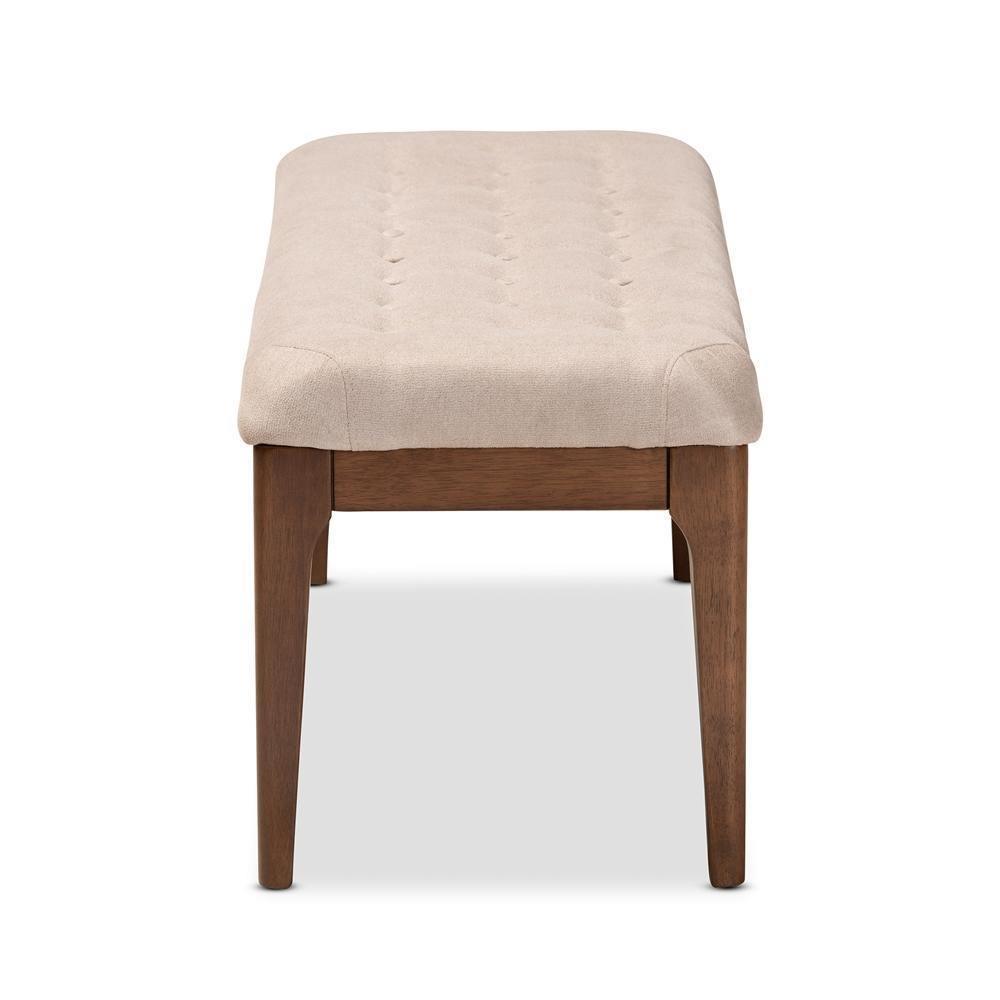 Walsh Mid-Century Modern Beige Fabric Upholstered and Walnut Brown Finished Wood Dining Bench FredCo