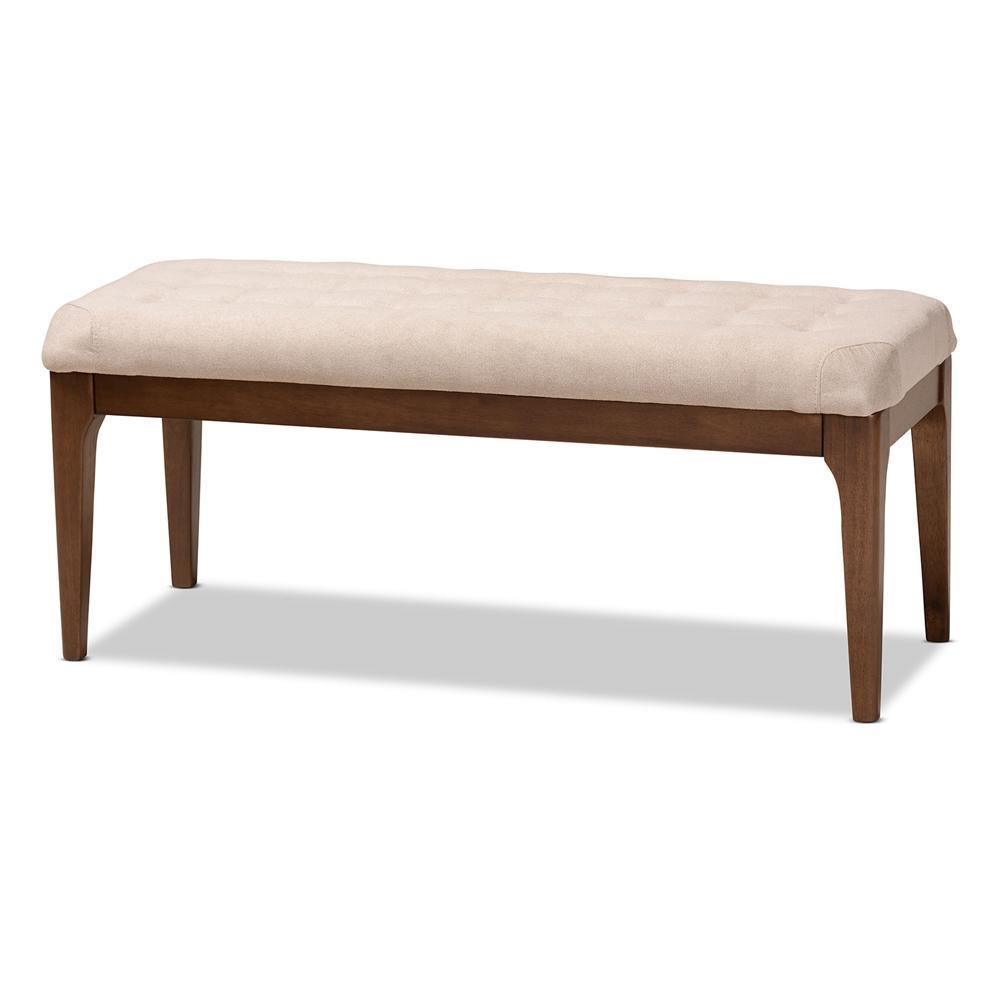 Walsh Mid-Century Modern Beige Fabric Upholstered and Walnut Brown Finished Wood Dining Bench FredCo