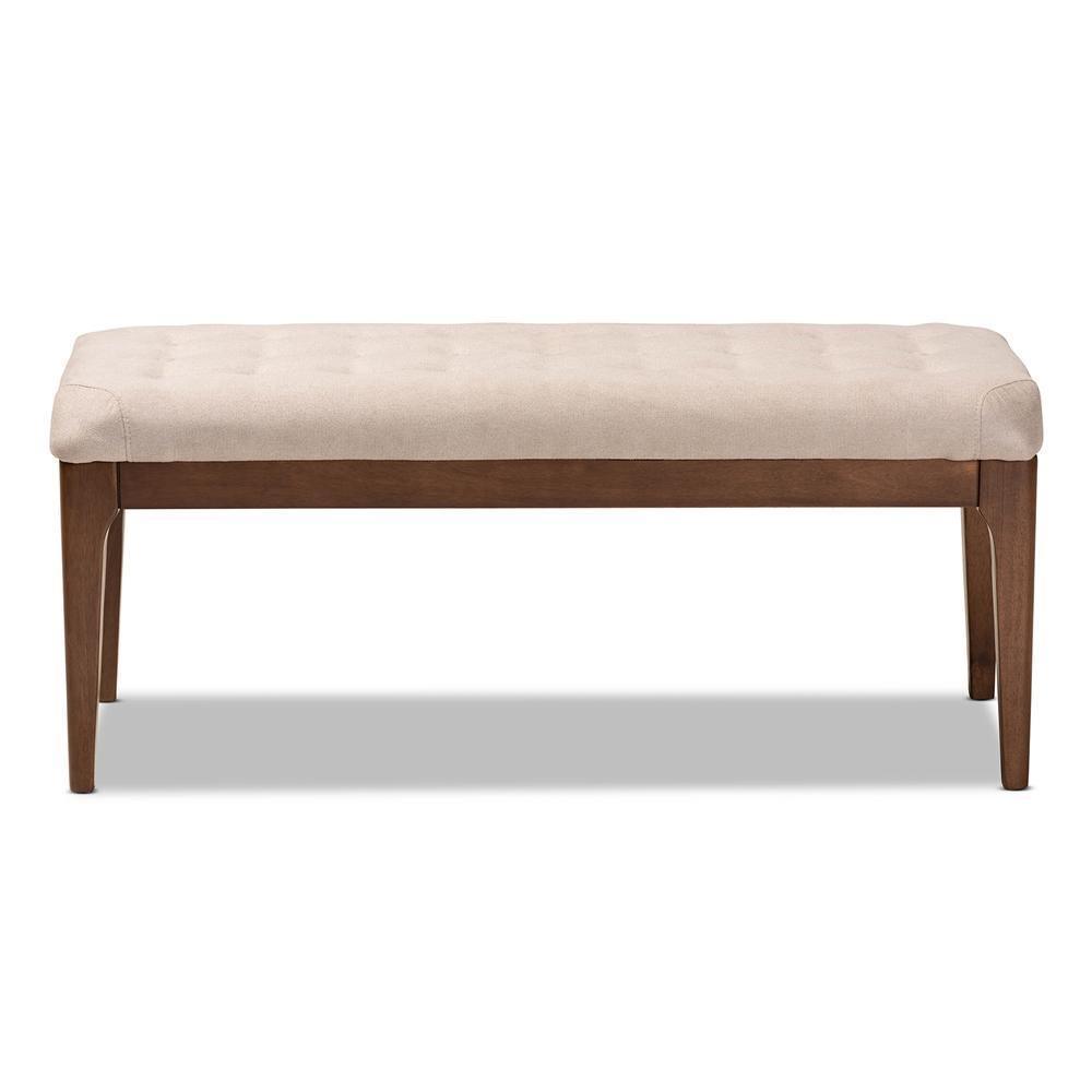 Walsh Mid-Century Modern Beige Fabric Upholstered and Walnut Brown Finished Wood Dining Bench FredCo