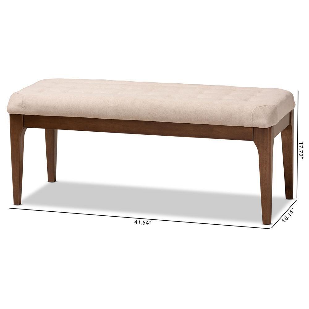 Walsh Mid-Century Modern Beige Fabric Upholstered and Walnut Brown Finished Wood Dining Bench FredCo