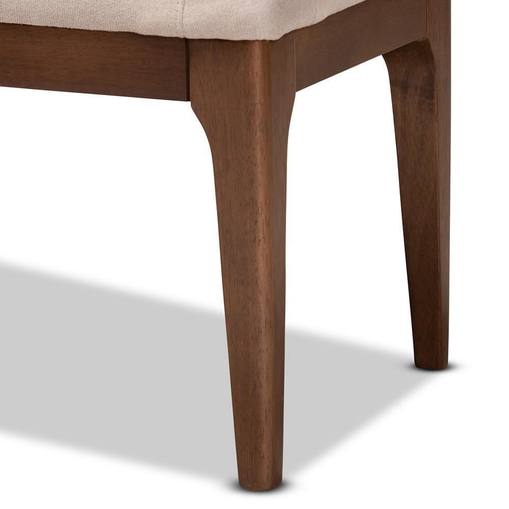Walsh Mid-Century Modern Beige Fabric Upholstered and Walnut Brown Finished Wood Dining Bench FredCo