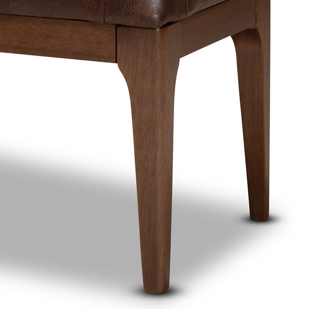 Walsh Mid-Century Modern Dark Brown Leather-Effect Polyester Fabric Upholstered and Walnut Brown Finished Wood Dining Bench FredCo
