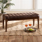 Walsh Mid-Century Modern Dark Brown Leather-Effect Polyester Fabric Upholstered and Walnut Brown Finished Wood Dining Bench FredCo