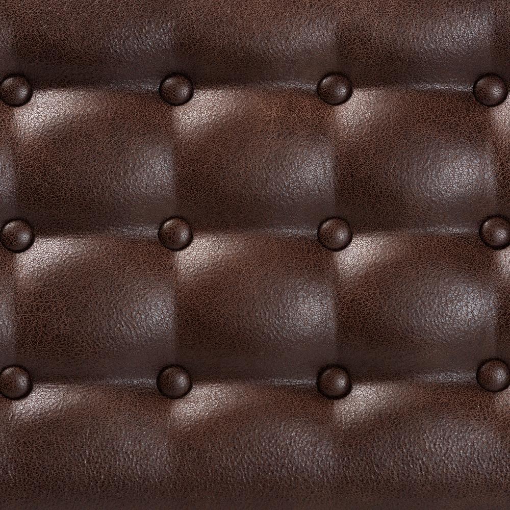 Walsh Mid-Century Modern Dark Brown Leather-Effect Polyester Fabric Upholstered and Walnut Brown Finished Wood Dining Bench FredCo