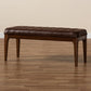 Walsh Mid-Century Modern Dark Brown Leather-Effect Polyester Fabric Upholstered and Walnut Brown Finished Wood Dining Bench FredCo