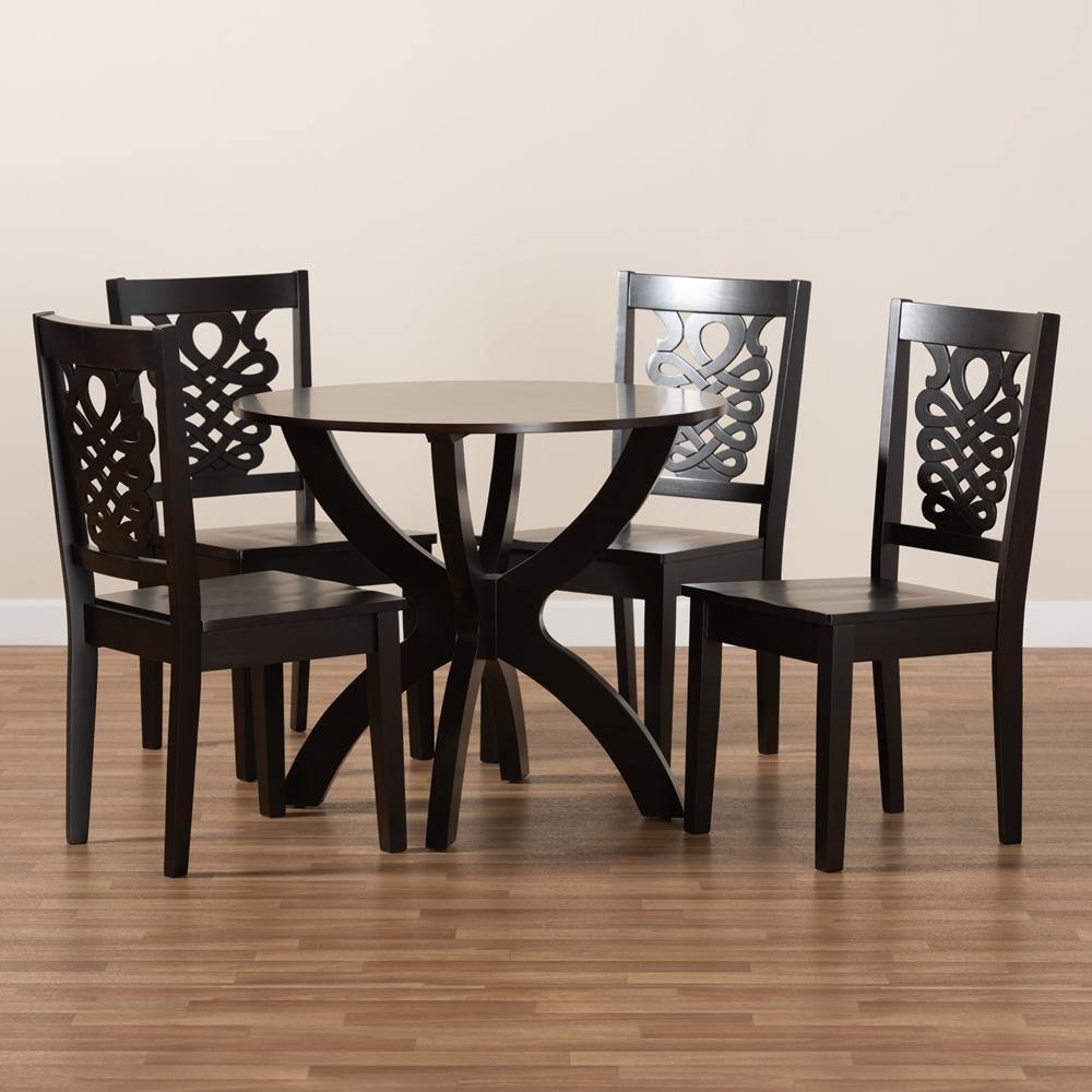 Wanda Modern and Contemporary Transitional Dark Brown Finished Wood 5-Piece Dining Set FredCo