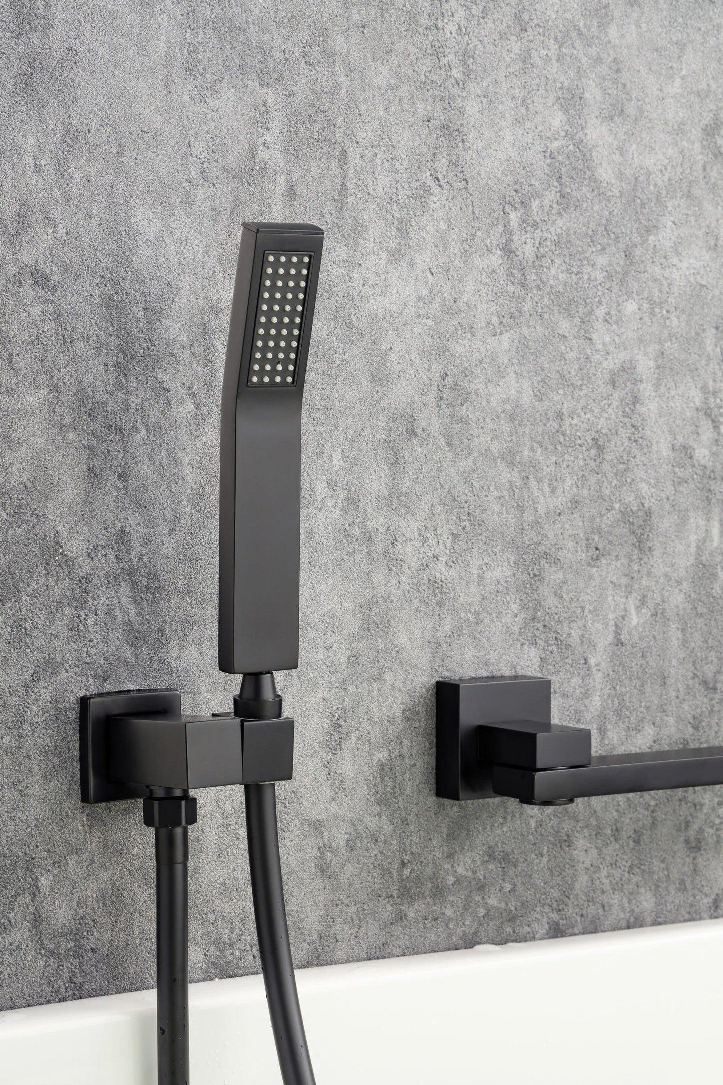 Waterfall Wall Mounted Bathtub Faucet with Hand Shower Swivel Tub Filler Faucet Solid Brass FredCo