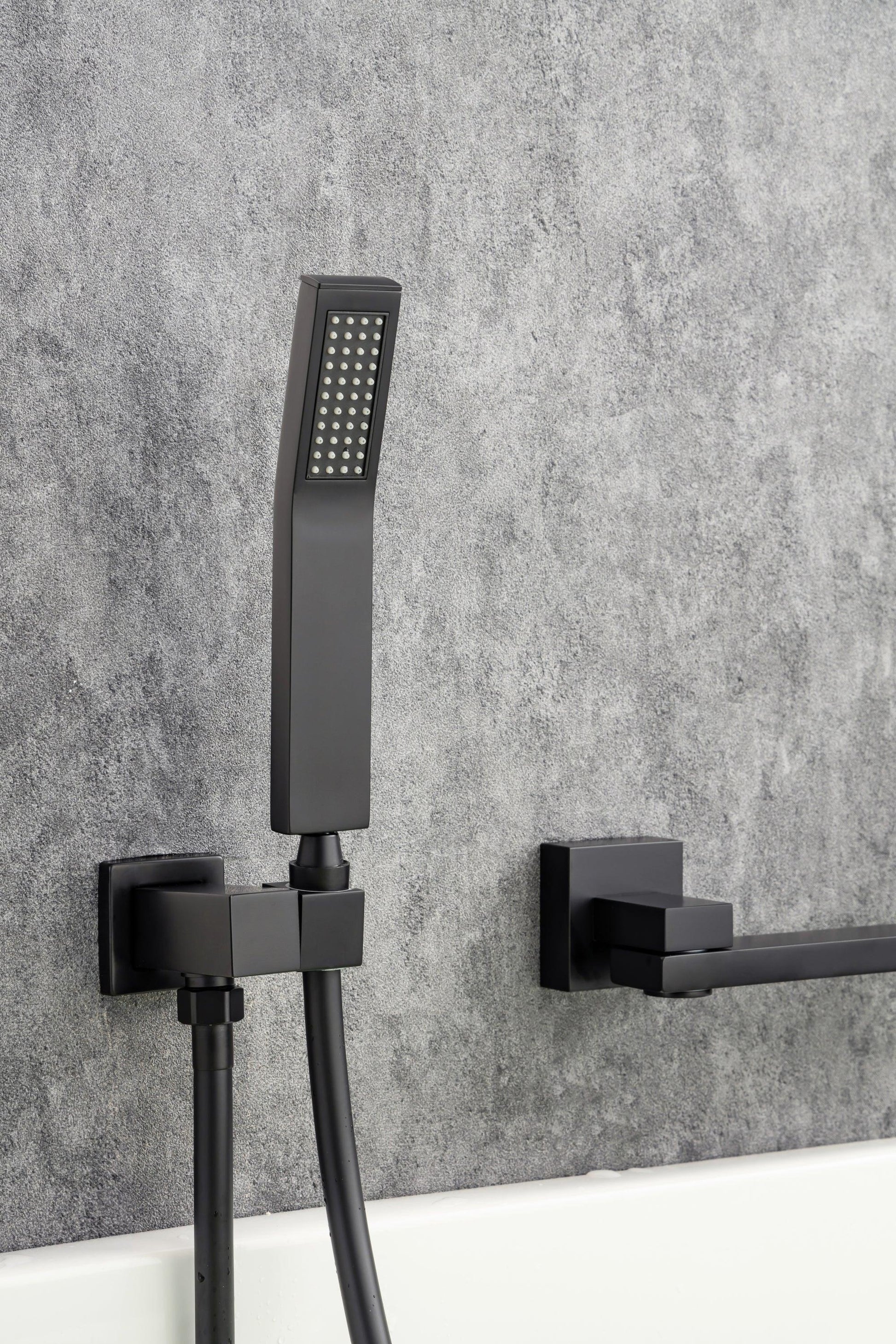 Waterfall Wall Mounted Bathtub Faucet with Hand Shower Swivel Tub Filler Faucet Solid Brass FredCo