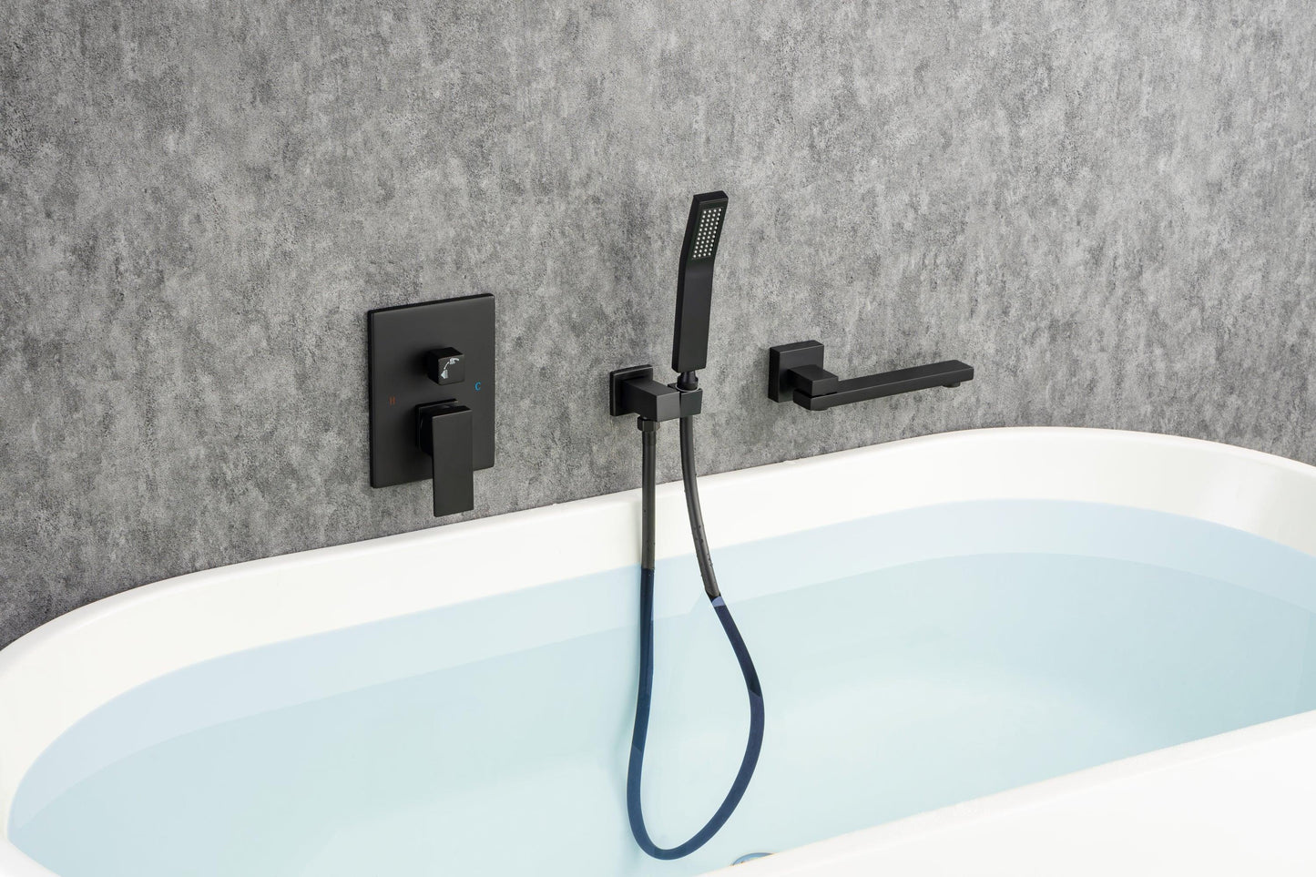 Waterfall Wall Mounted Bathtub Faucet with Hand Shower Swivel Tub Filler Faucet Solid Brass FredCo