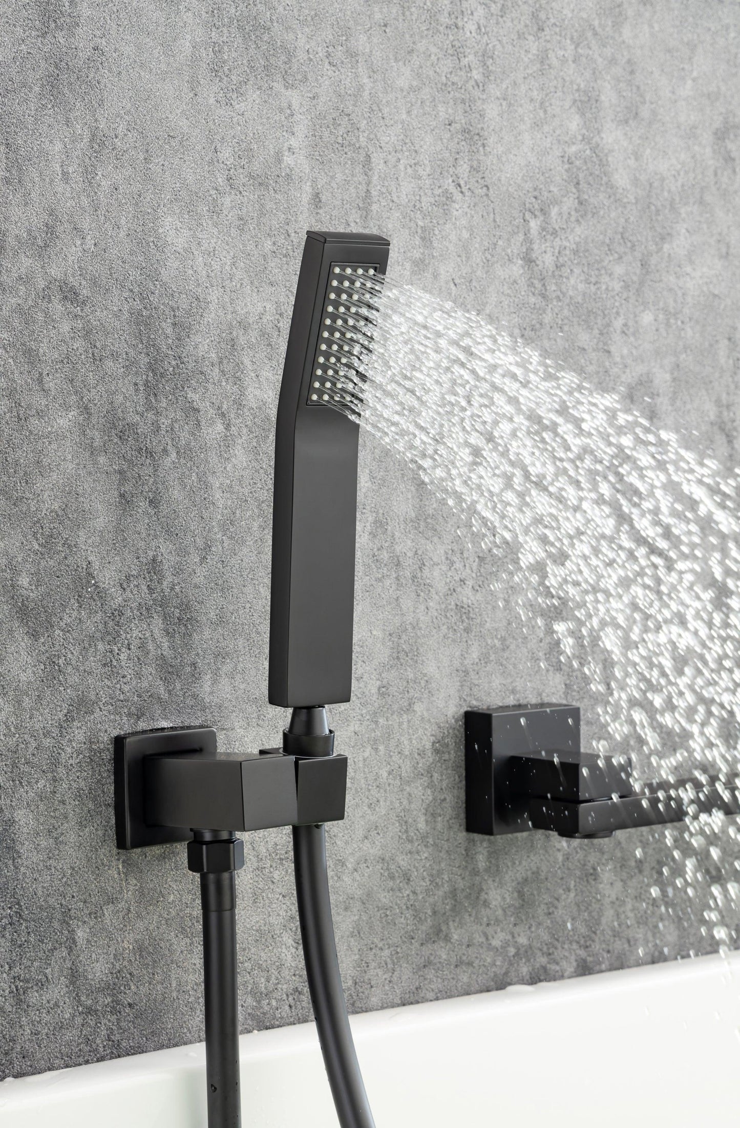 Waterfall Wall Mounted Bathtub Faucet with Hand Shower Swivel Tub Filler Faucet Solid Brass FredCo