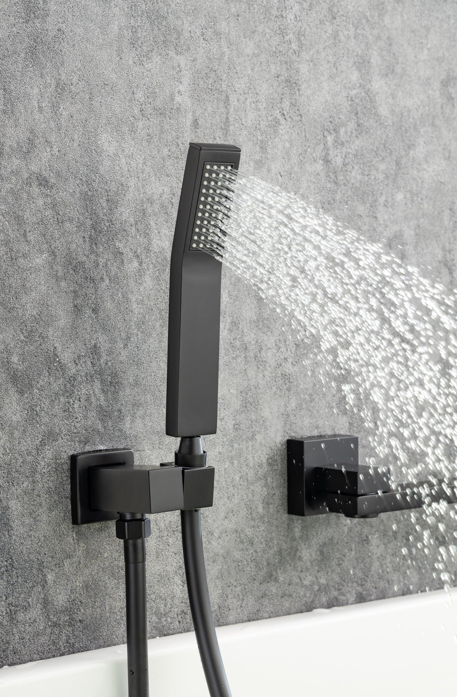 Waterfall Wall Mounted Bathtub Faucet with Hand Shower Swivel Tub Filler Faucet Solid Brass FredCo