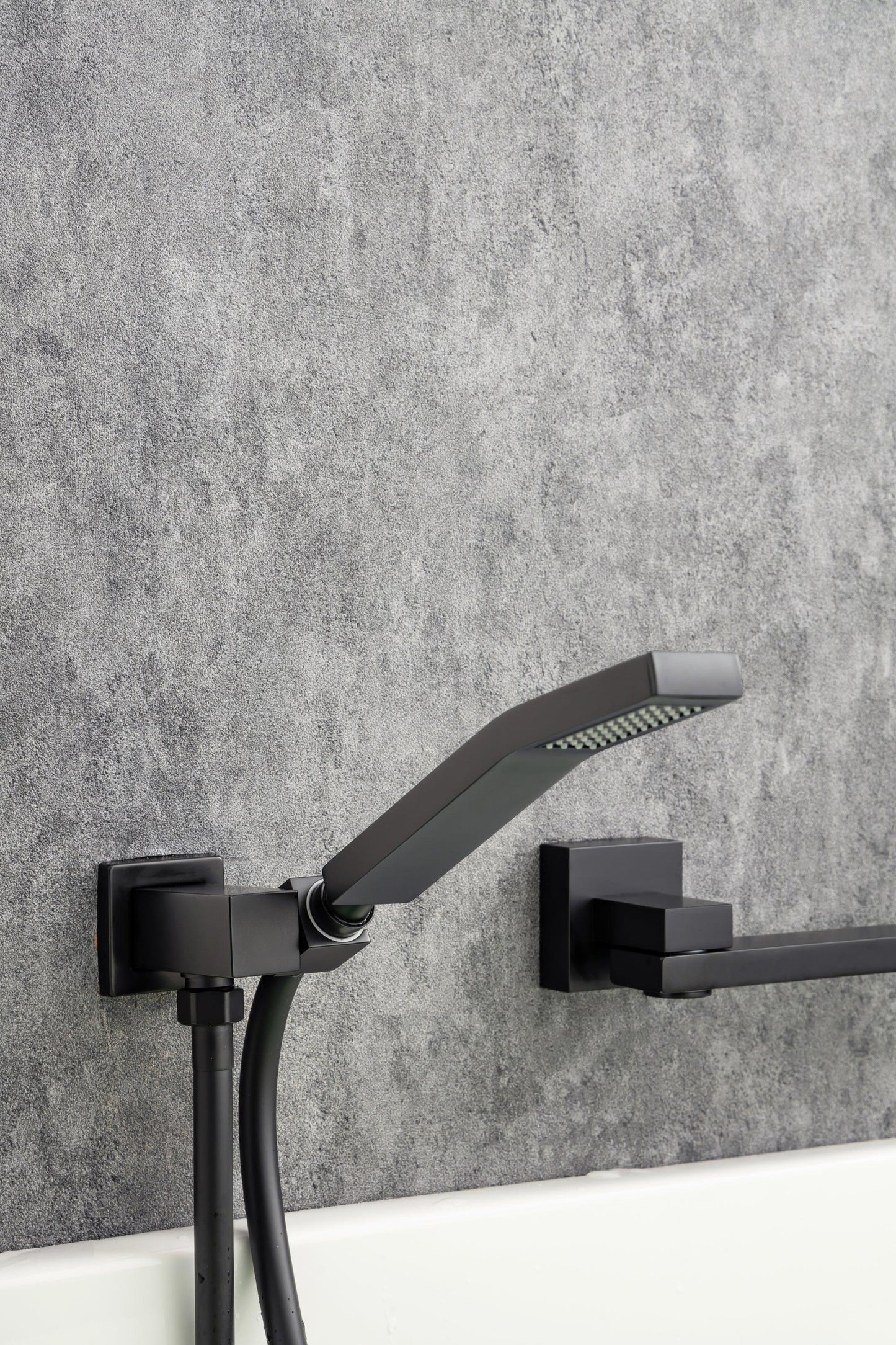 Waterfall Wall Mounted Bathtub Faucet with Hand Shower Swivel Tub Filler Faucet Solid Brass FredCo