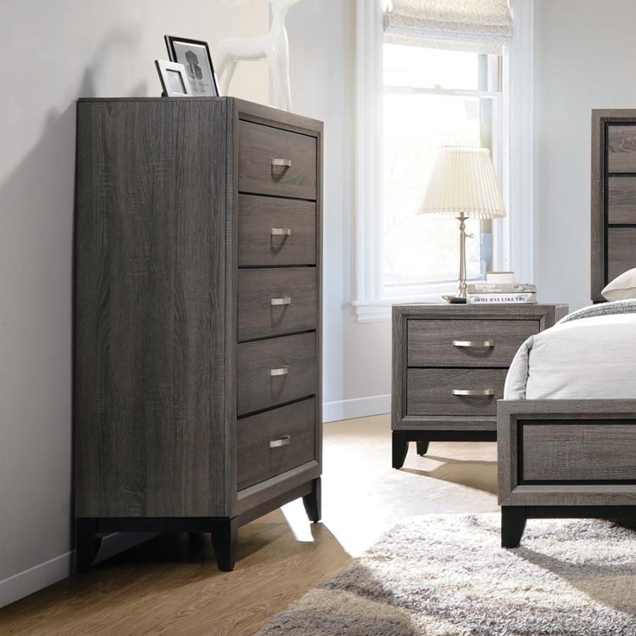 Watson 5-drawer Chest Grey Oak and Black 212425 Coaster FredCo
