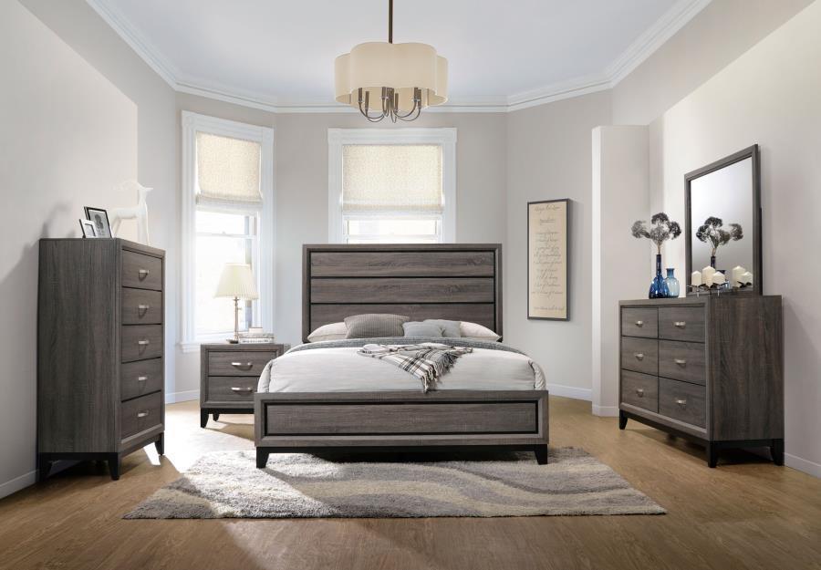 Watson California King Panel Bedroom Set Grey Oak and Black Coaster 4 Piece FredCo
