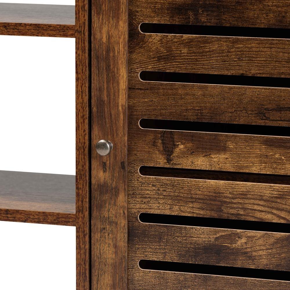 Wayland Modern and Contemporary Rustic Brown Finished Wood and Black Metal 1-Door Shoe Storage Cabinet FredCo