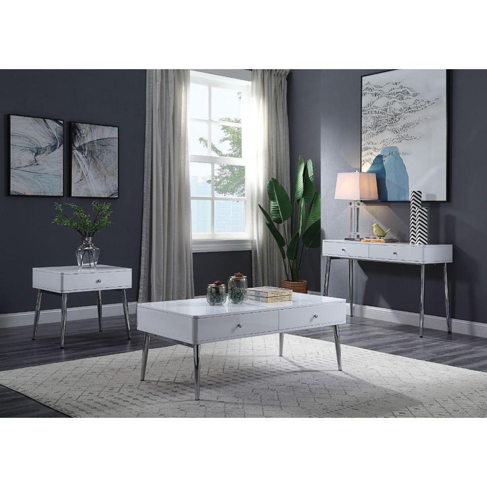 Weizor Coffee Table White High Gloss & Chrome FredCo