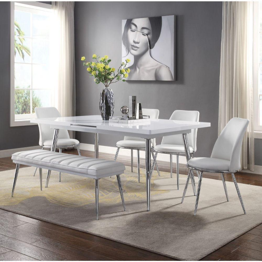 Weizor Dining Table White High Gloss & Chrome FredCo